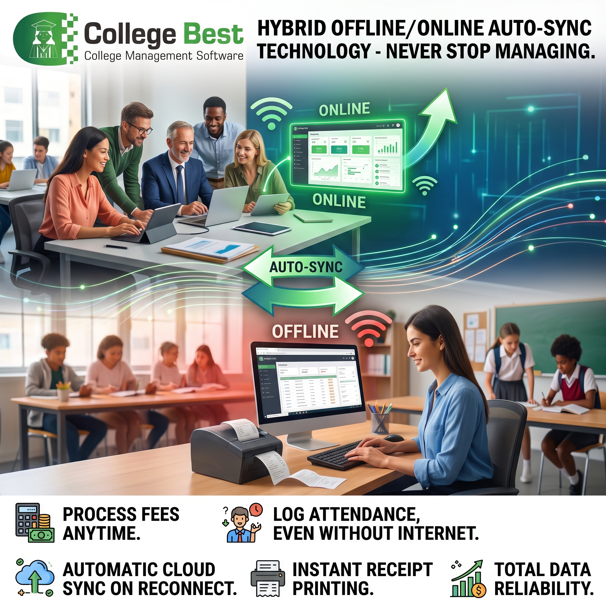 CollegeBest Hybrid Offline and Online Sync Technology